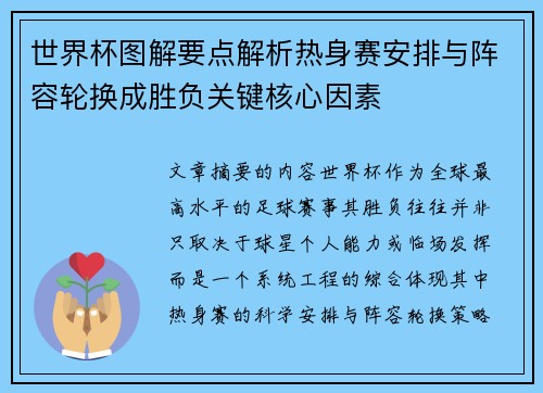 世界杯图解要点解析热身赛安排与阵容轮换成胜负关键核心因素